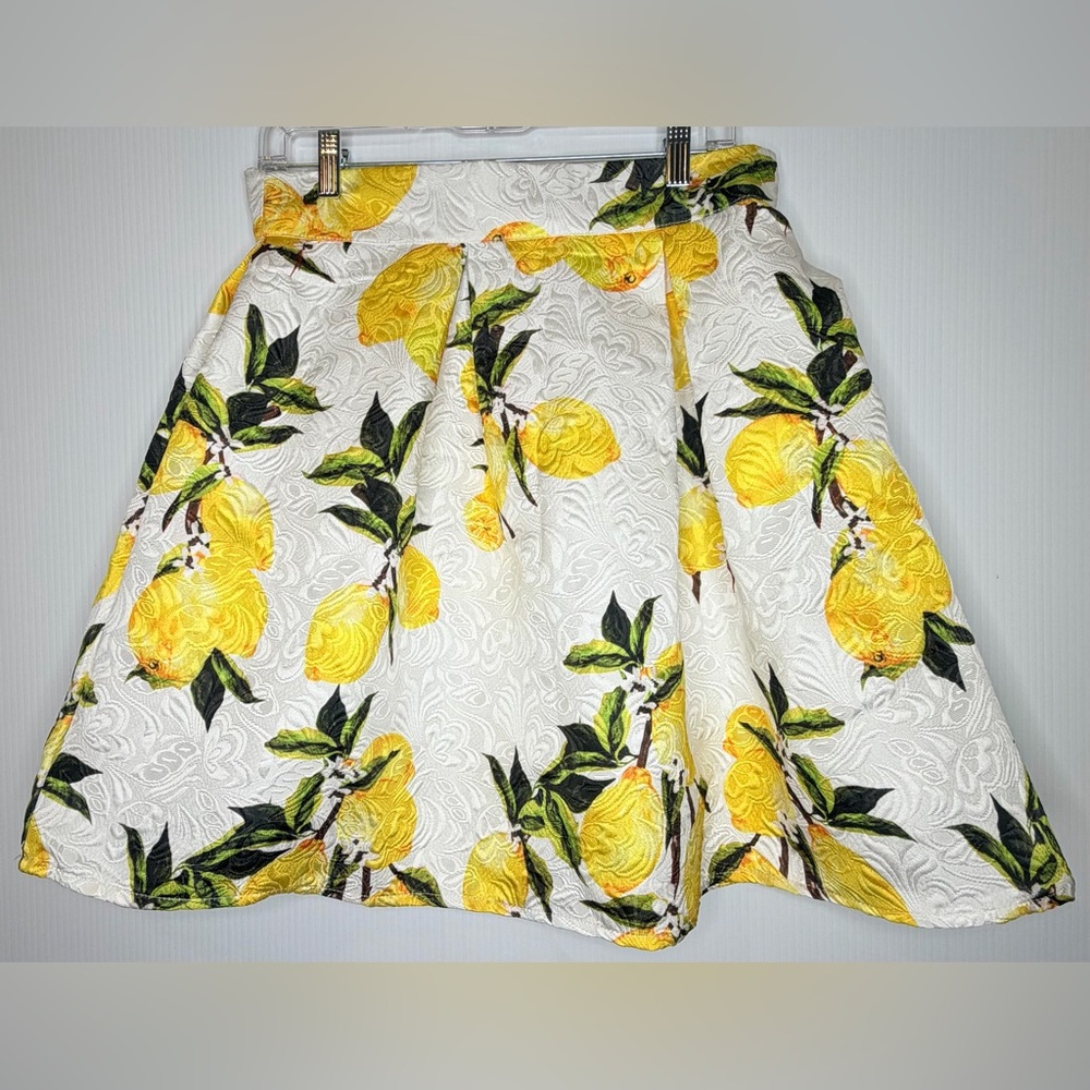 Chicwish Lemon Tree Jacquard A-Line Skirt - Side Zip & Lined - Size Large NWT - Picture 2 of 7